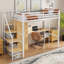 Lit mezzanine simple en métal avec bureau, tablette, armoire et amp; Escalier de rangement - Aucun sommier requis, robuste Durable
