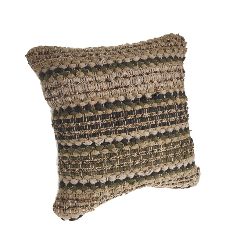 Pillow Handmade Chindi Striped Cotton Throw Pillow, Beige/Brown, Beige/Brown