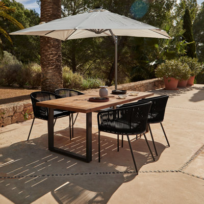 Fabiano Rectangular Long Dining Set with Cushions and Umbrella