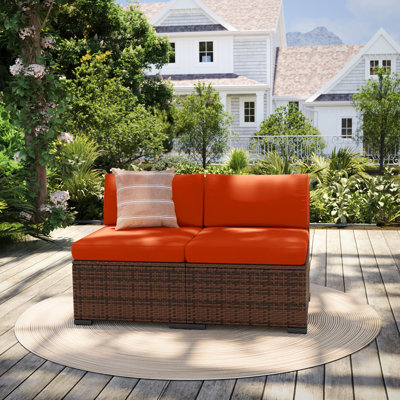 Outdoor Armless Wicker  Chair With Cushions (Set Of 2)
