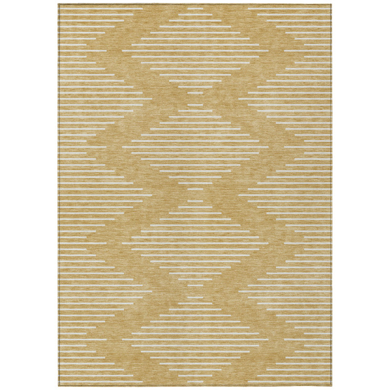 Gold and White Geometric Washable Synthetic Rug 2'6" x 3'10"
