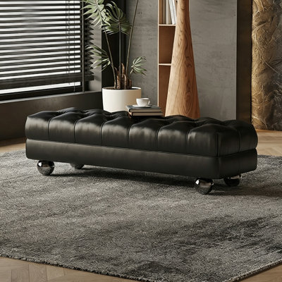 47.24"Black Minimalist Italian‑Style Genuine Leather Bed End Bench