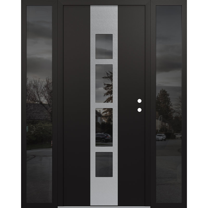 Porte d'entrée pré-suspendue en acier argenté Diamond A10 avec deux panneaux latéraux Diamond, L 65,69 po x H 81,69 po