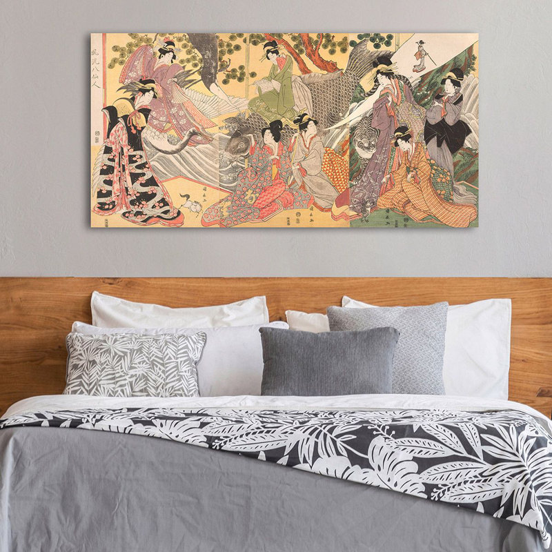 Kabuki Players As The Eight Sennin by Kininaga - Wrapped Canvas Print, 60cm H x 120cm W x 4cm D