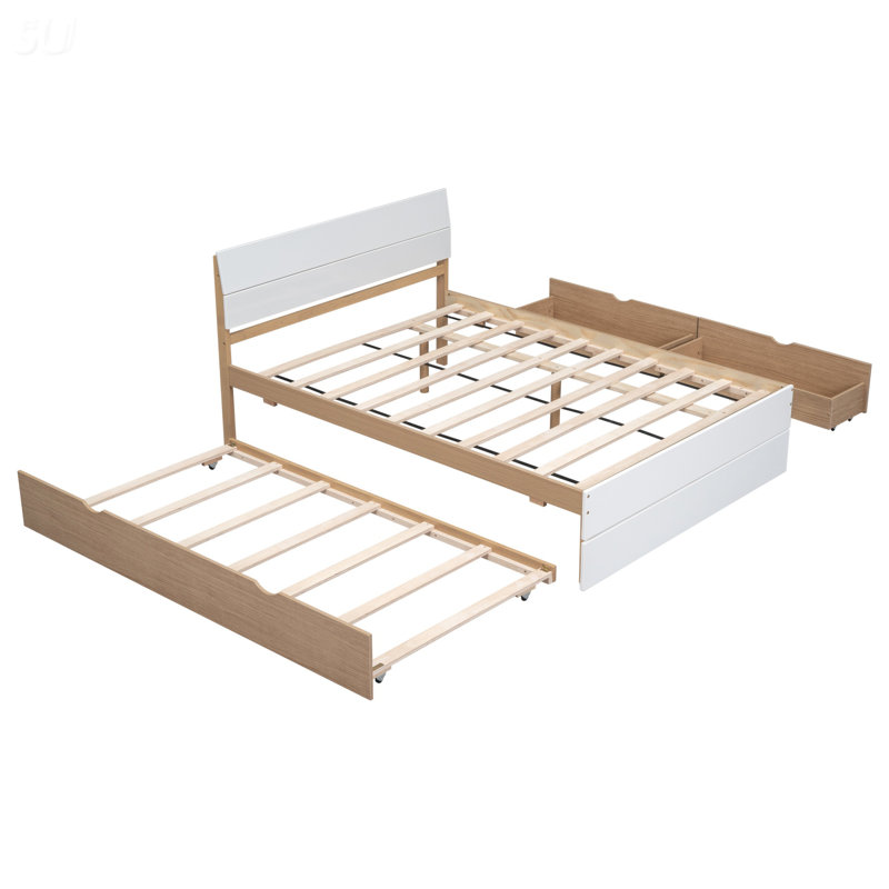 Structure de lit double moderne avec lit gigogne simple et 2 tiroirs
