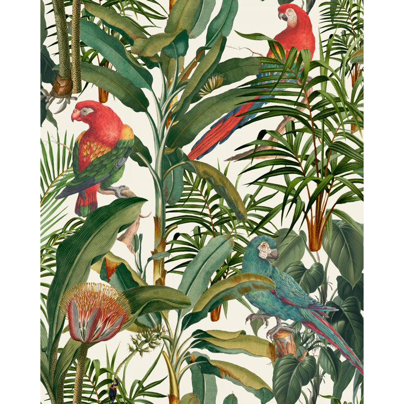 Tropical Wanderlust Floral Wallpaper Roll, Green/Taupe/Red