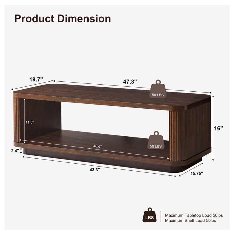 47" Coffee Table with Open Storage, Walnut