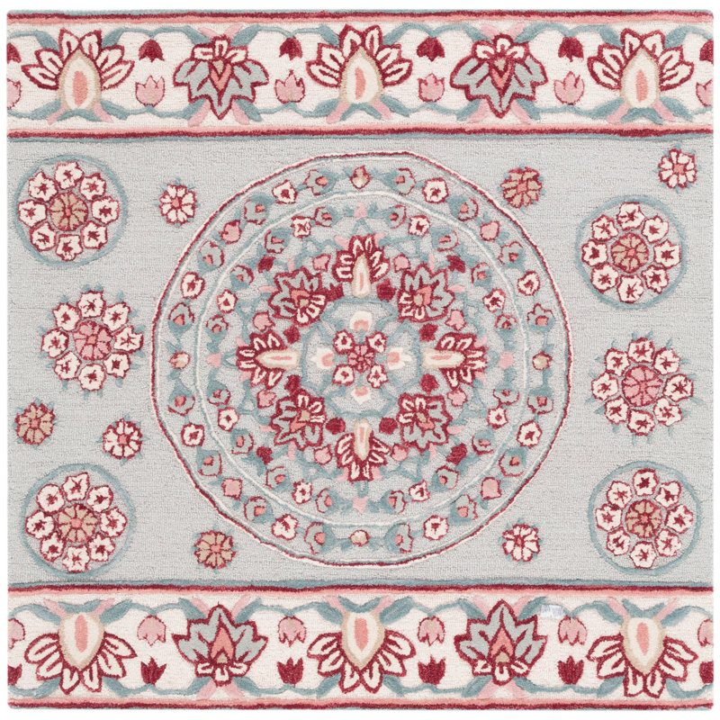 Cuayo Hand Tufted Wool Floral Rug, Square 5'
