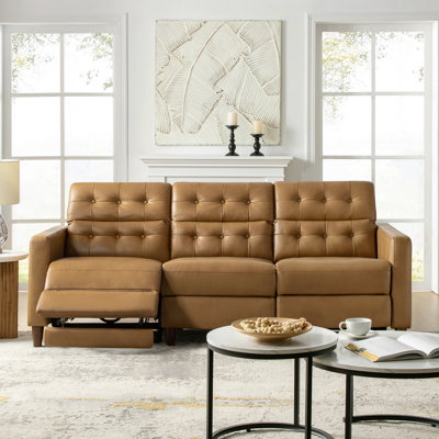 Gurdarshan 84.5"W Leather Mid-Century Modern Oversized Dual-Motor Power Sectional Sofa