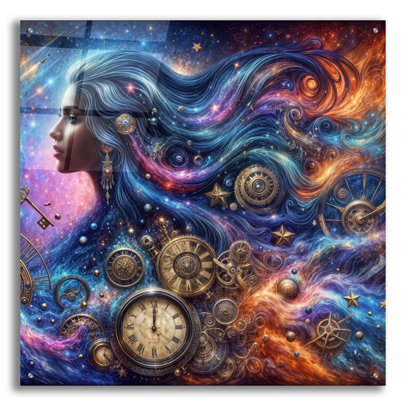  «Celestial Time Keeper 1» par Rey Klimt, art mural en verre acrylique, 36 po x 36 po