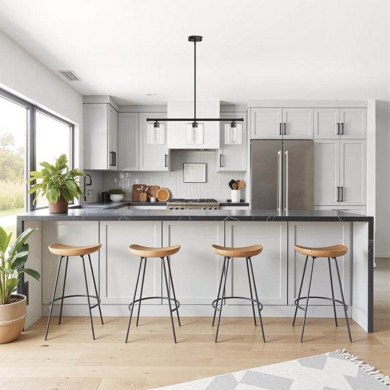 3-Light LED Kitchen Island Pendant Lighting With Remote Control, Matte Black