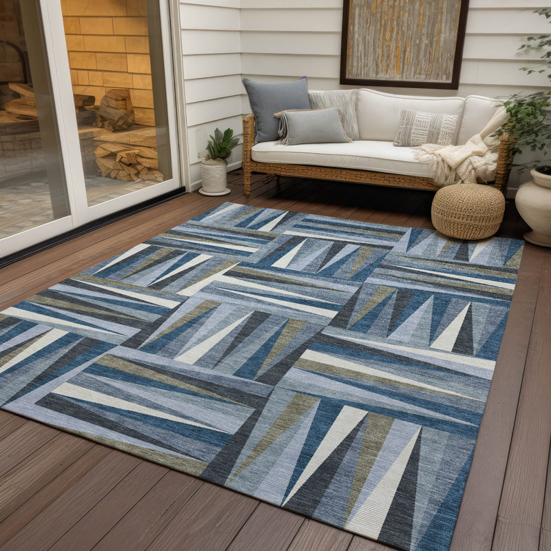 Azura Blue Washable Indoor-Outdoor Rug - , 8' x 10'
