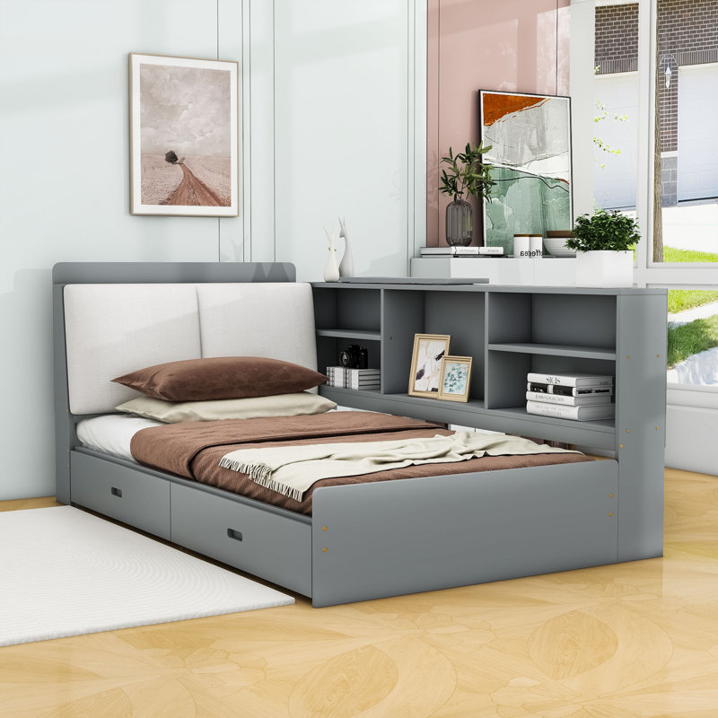 Lit plateforme tapissier Marrah, gris