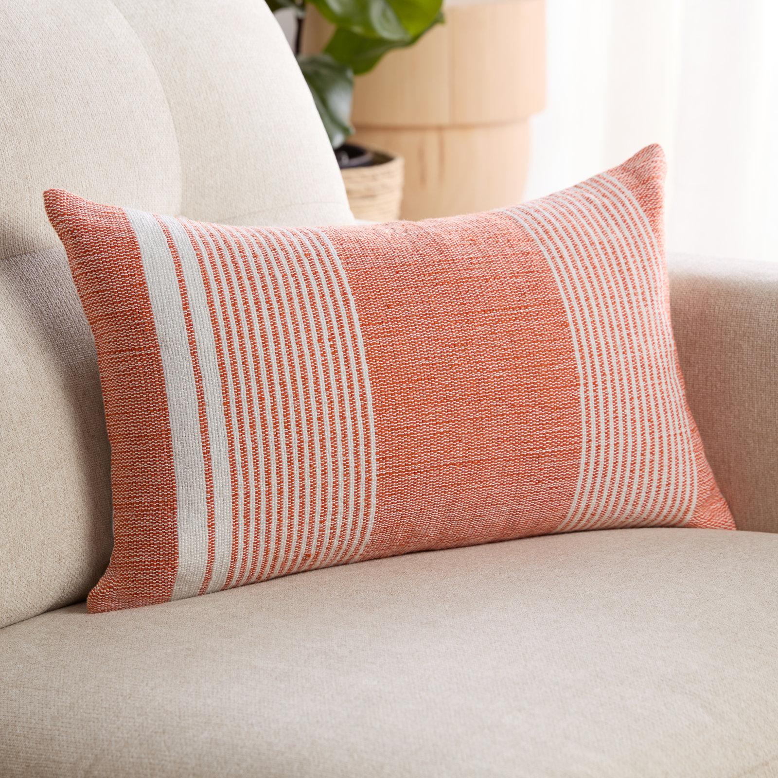 Aelin Pillow Cover, Orange/Light Gray, Polyester/Polyfill