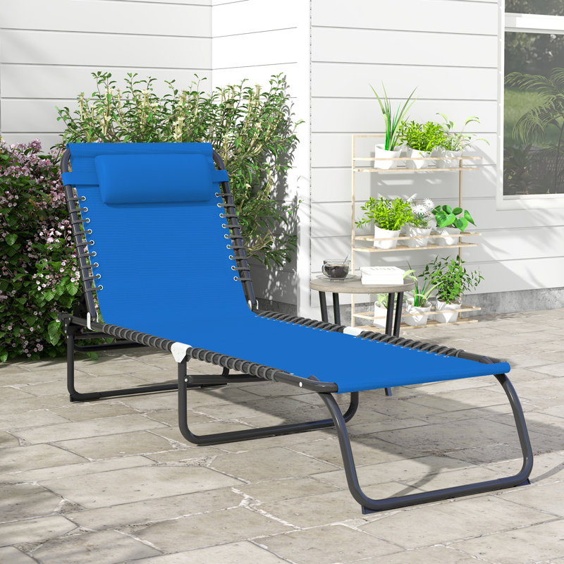 Chaise longue pliable, dossier inclinable à 4 positions, conception portable à trois volets et filet respirant pour la piscine, le camping et la randonnée - bleu marine