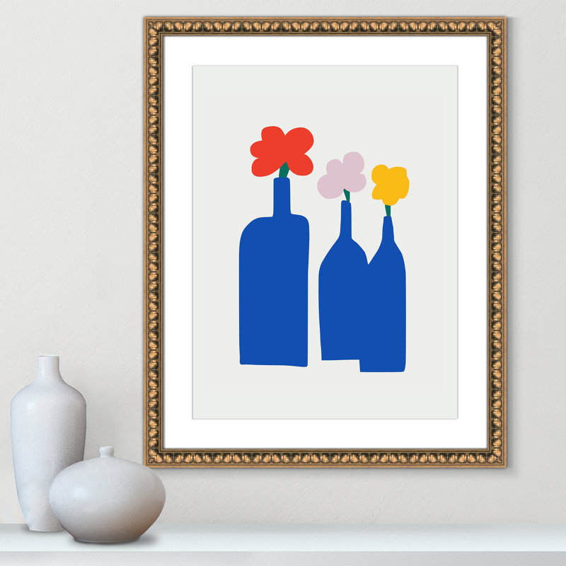 «Bold Blooms Trio Print» par Dean, Matted Print, Perles de feuilles dorées, L 24,5 po x H 30,5 po