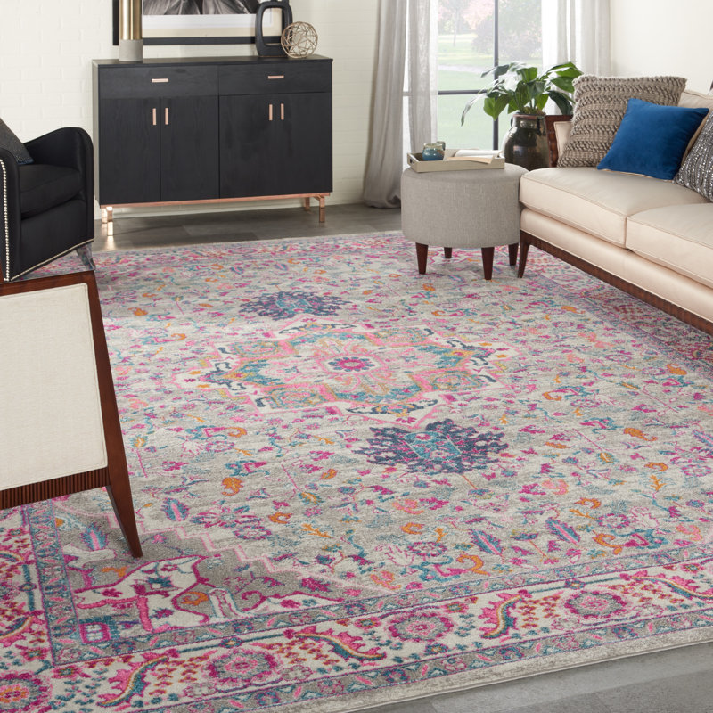Tapis oriental gris clair / rose Verda, Rectangle 3 pi 9 po x 5 pi 9 po
