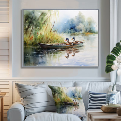 Ducks In A Little Boat On The Lake - Duck, reproduction d'art encadrée