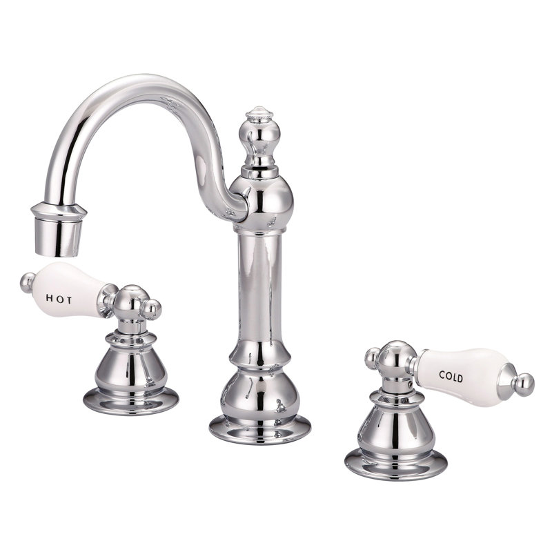 2-handle Bathroom Faucet with Drain Assembly, Chrome, Porcelain Lever (Labeled)