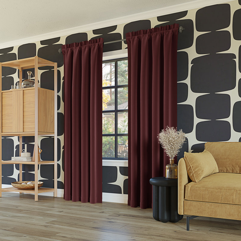 Sun Zero Oslo Theater Grade Extreme 100% Blackout Rod Pocket Curtain Panel, 52" W x 63" L, Wine Red