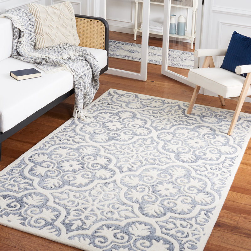 Metro Hand Tufted Wool And Cotton With Latex Damask Rug, Rectangle 5' x 8'