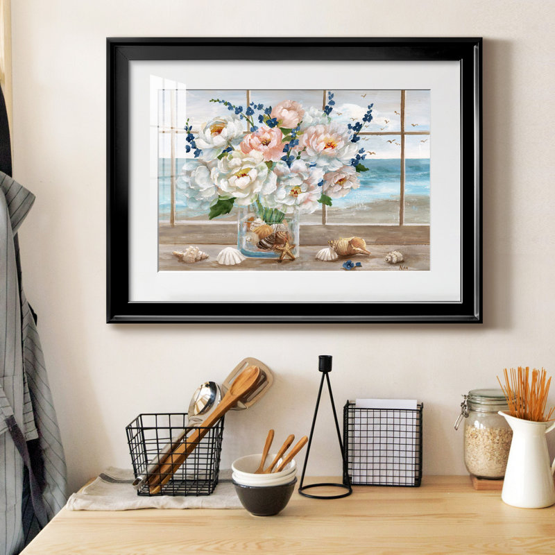 Fenêtre côtière - peinture encadrée, H 26,5 po x l 36,5 po x P 1,5 po, Papier avec cadre noir