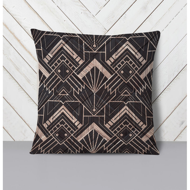 Throw Pillow With Insert, 18"H x 18"W, Black/Brown Art Deco 2
