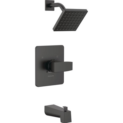 Modern 14 Series Square Bathtub and Shower Faucet Set, Matte Black Shower Head and Handle Set, Valve Trim Kit, Matte Black (Valve Not Included)