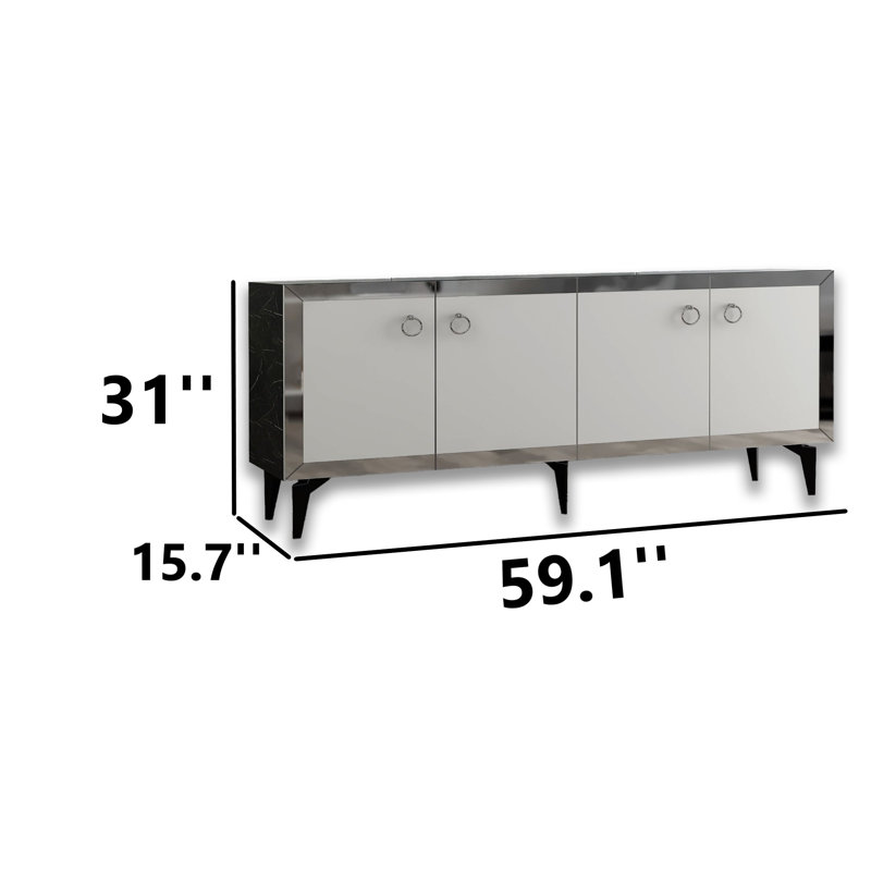 Console rectangulaire de 59 po de largeur avec bande réfléchissante, Blanc / gris