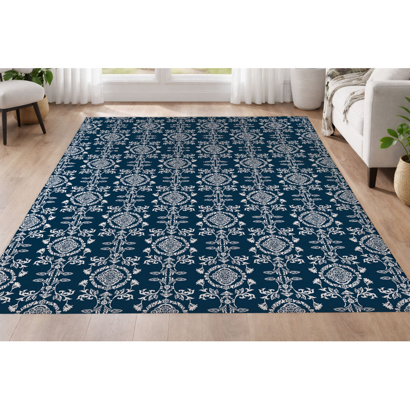 Tapis ultra-mince Jackie, Marine, Rectangle 5 pi x 7 pi