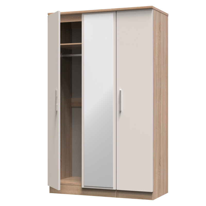 Borgeson Triple Mirror Wardrobe , Kashmir Gloss/Bardolino Oak
