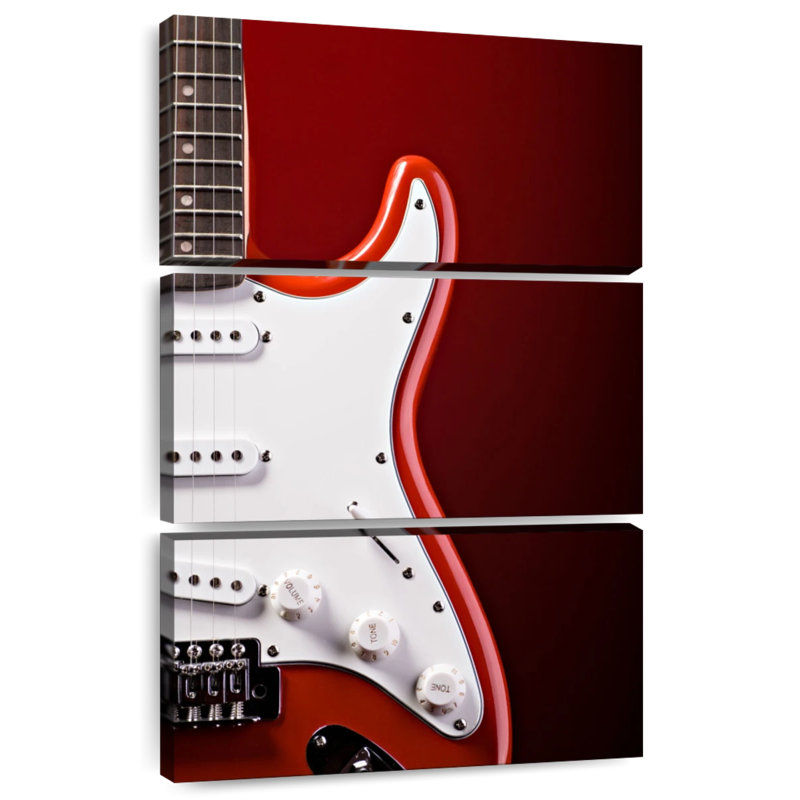 Abarca, guitare électrique moderne sur fond rouge, H 32 po x l 20 po