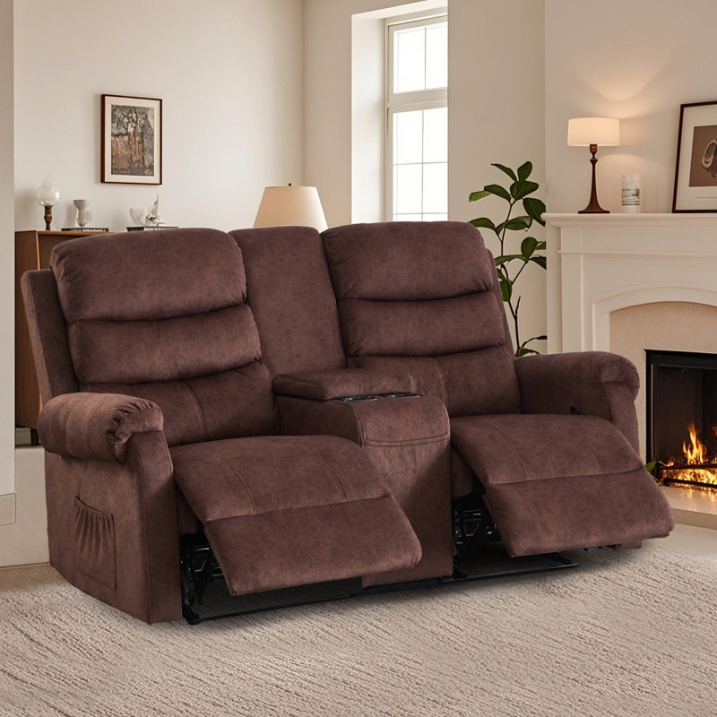Causeuse inclinable manuelle avec porte-gobelets et console de rangement pour le salon, le véhicule récréatif et le cinéma maison