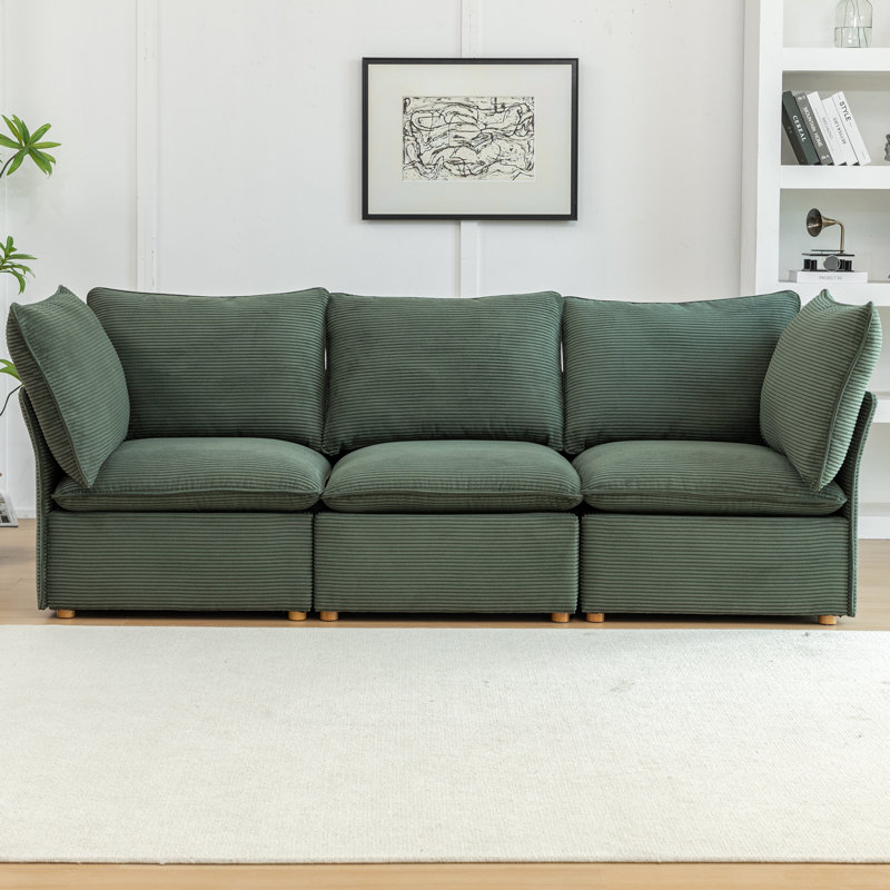 Hepworth 3 - Piece Corduroy Sectional Sofa With Cushions, Green