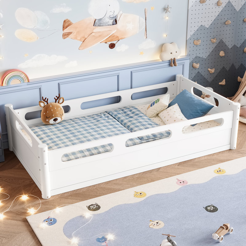 Lits de garde-corps à profil bas, structure simple en bois MDF, blanc moderne, chambre d'enfant