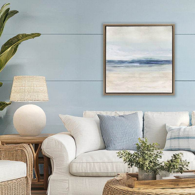 Cadre flottant Coastal Calm Beach Horizon, design par Amber Sterling, H 25 po x l 25 po, Cadre flottant orme Montalcino