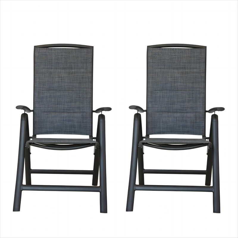Folding Patio Chairs Set of 2, Aluminium Frame Reclining Sling Lawn Chairs with Adjustable High Backrest, Patio Dining Chairs for Outdoor, Camping,Porch (Double-Layered PVC-coated polyester Fabric, 2 Chairs)