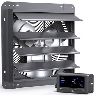 Iliving 14" Wall Mounted Shutter Exhaust Fan, Automatic Shutter, Temperature And Humidity Controls With Variable Speed, 1200 CFM At 1600 RPM DC Motor