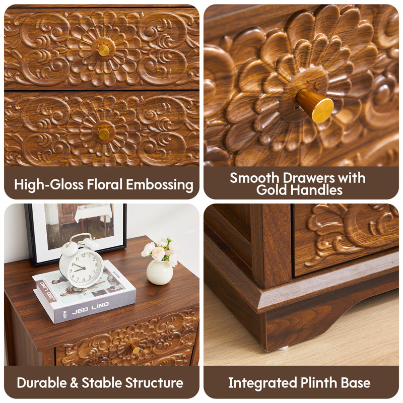 20.07'' W 5 - Drawer Embossed Dresser, Walnut