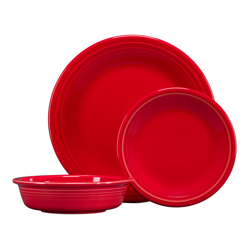 Couvert de 3 pièces à rebord classique Fiesta, pour 1 personne, Rouge écarlate