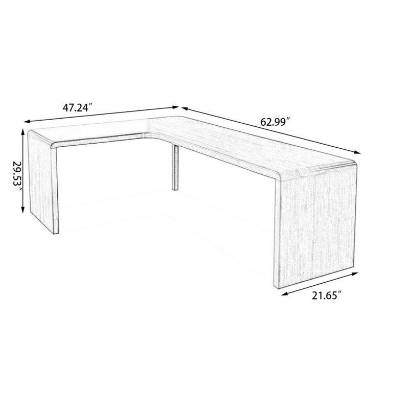 Bureau d'écriture en L en bois massif brun noisette, H 29,53 po x l 62,99 po x P 47,24 po, Retour à gauche