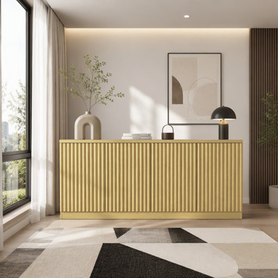 Buffet 62,6 po avec rangement, buffet à 4 portes avec tablettes, crédence en bois d'ingénierie, bar et meuble télé