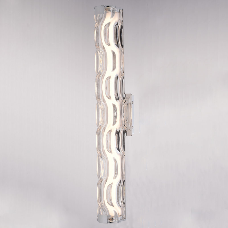 Carnesville 1-Light 24 inch Wide Chrome Contemporary Bathroom Vanity Lighting Fixture, Clear Wave Glass Shade, Dimmable, Integrated LED, Over the Mirror or Side Mounted Wall Sconce