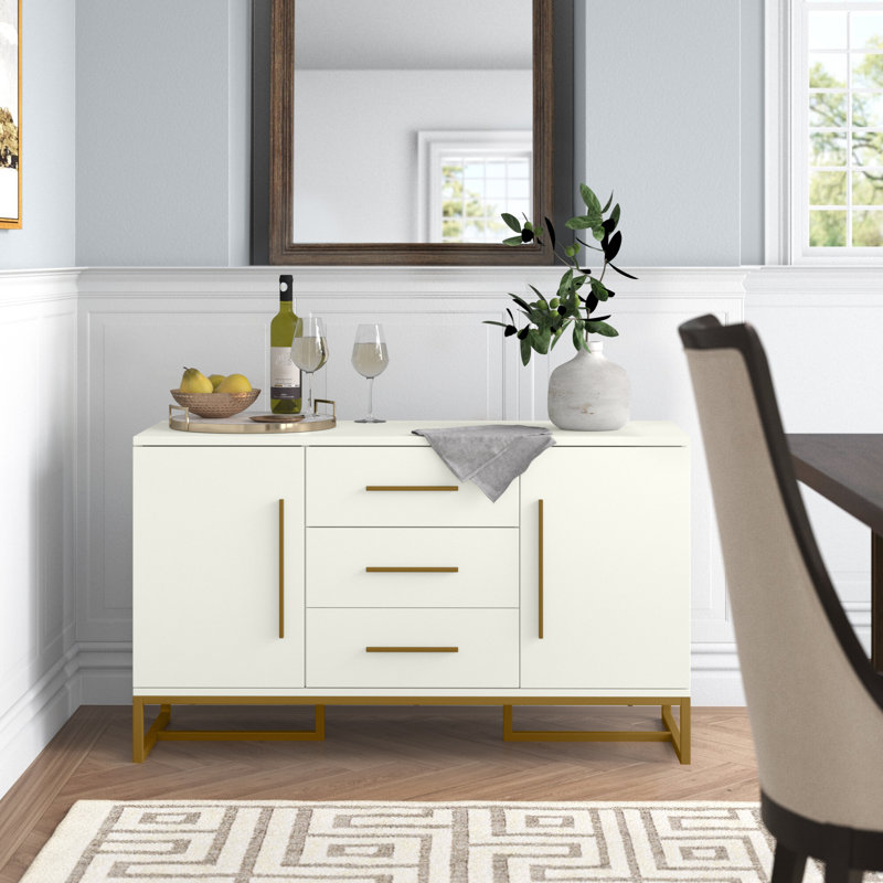 White and Gold Modern Sideboard with Sled Legs