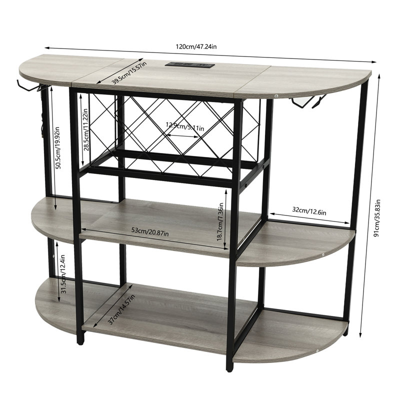 Rashiem Freestanding Bar with Wine Storage, Grey