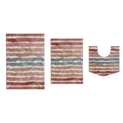 Bathroom Rugs Set of 3, Ultra Soft Microfiber Mats, Absorbent & Quick Drying, Non-Slip Rubber Backing, Machine Washable Bathroom Mats, Sink – 20x32, 24x40, 20x20 Coral