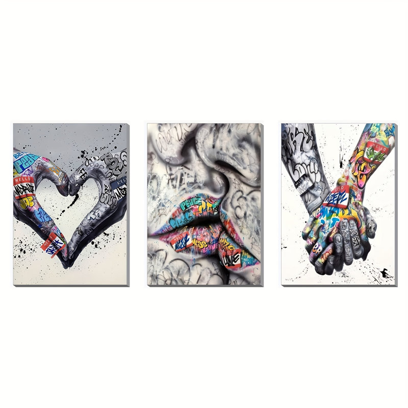 «Abstract Graffiti Love», 3 pièces, H 36 po x l 48 po