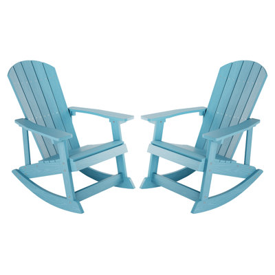 Outdoor Rocking Chair Set of 2, Adirondack Rocking Chair, Patio Rocker Chair With Wide Back, Oversized Rocker Chair Look Like Real Wood for Lawn, Porch, Backyard, Indoor And Garden, Blue