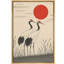 «Red Sun with Two Cranes Minimalist Nature Scene», reproduction d'art sur toile encadrée dans la chambre principale-1068314689-1068314688