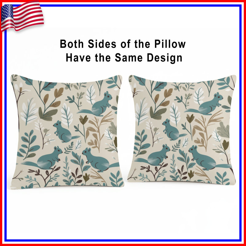 Squirrels And Leaves Double Sided Throw Pillows, 16 x 16 inches